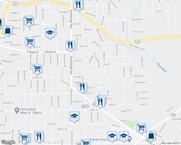 map of restaurants, bars, coffee shops, grocery stores, and more near 1044 Woodland Place in Sharon