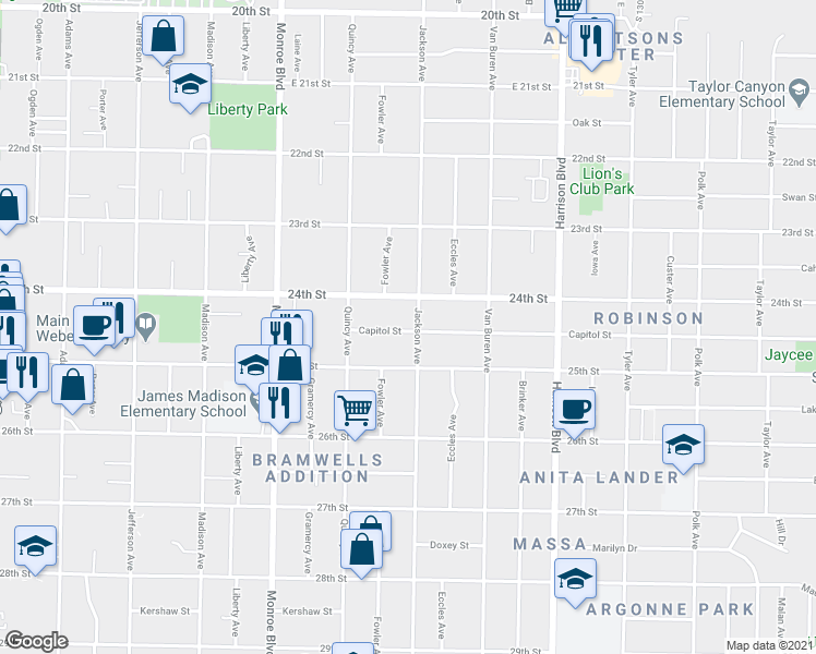 map of restaurants, bars, coffee shops, grocery stores, and more near 982 Capitol Street in Ogden