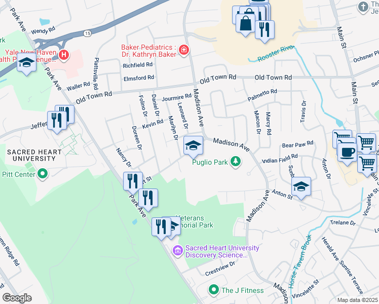 map of restaurants, bars, coffee shops, grocery stores, and more near 85 Eckart Street in Bridgeport