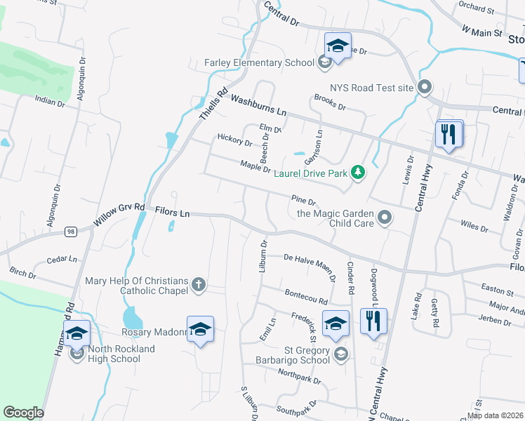 map of restaurants, bars, coffee shops, grocery stores, and more near 8 Rosewood Drive in Stony Point