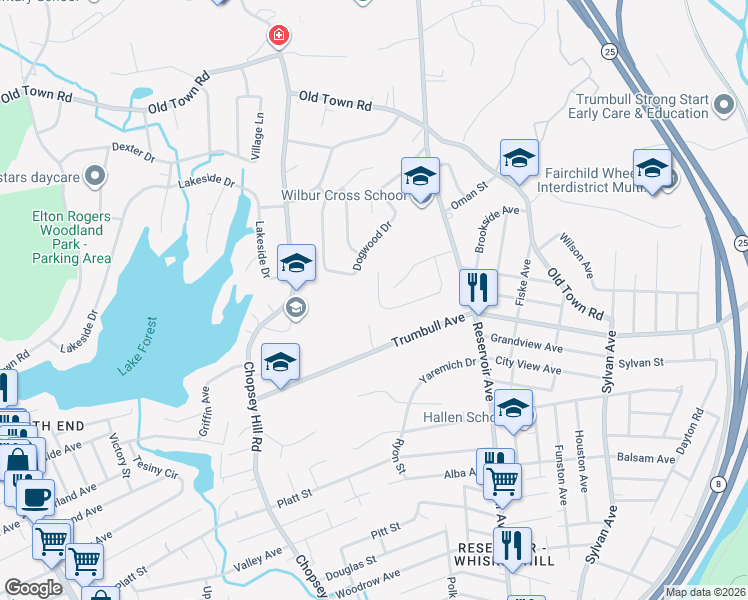 map of restaurants, bars, coffee shops, grocery stores, and more near 220 Sunshine Circle in Bridgeport