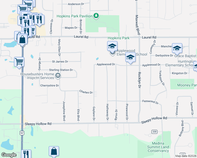 map of restaurants, bars, coffee shops, grocery stores, and more near 1981 Gaylann Drive in Brunswick