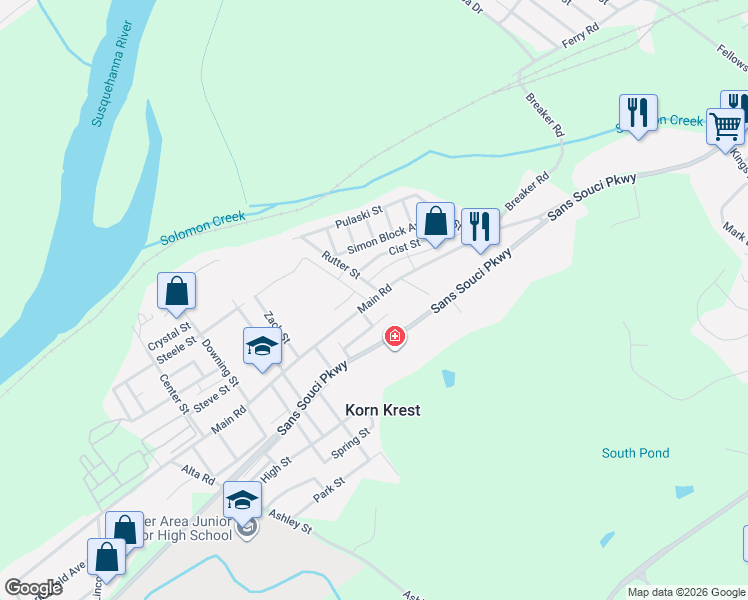 map of restaurants, bars, coffee shops, grocery stores, and more near 17 Newman St in Luzerne
