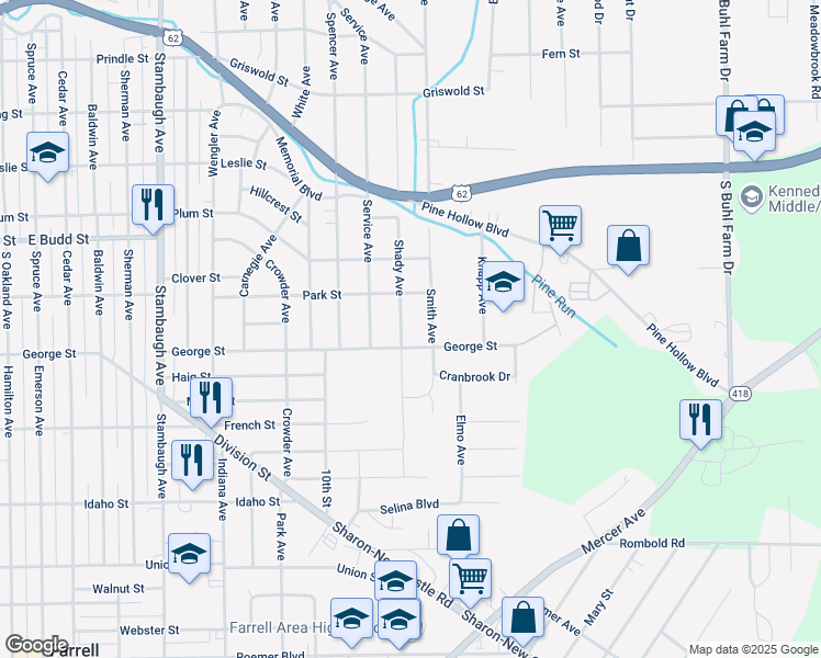 map of restaurants, bars, coffee shops, grocery stores, and more near 840 Shady Avenue in Sharon