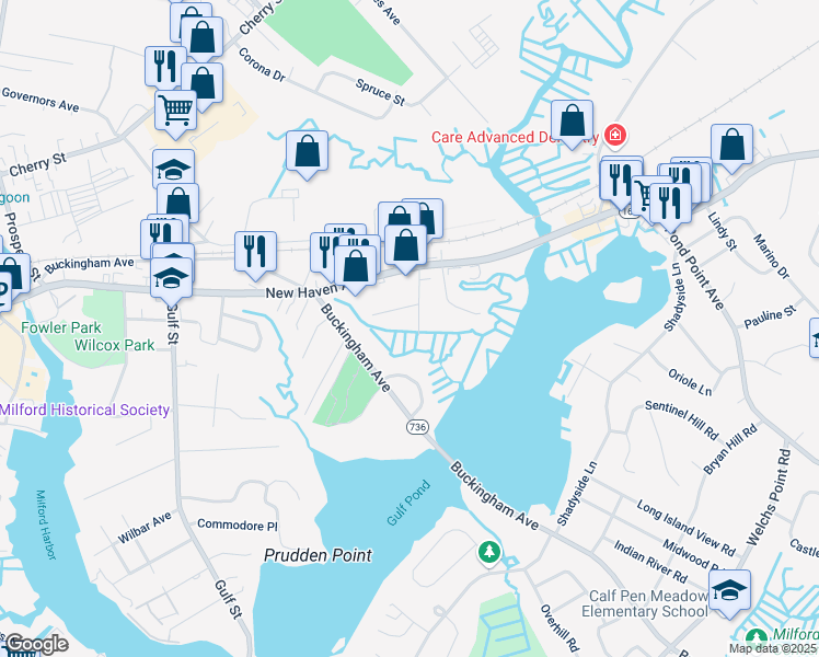 map of restaurants, bars, coffee shops, grocery stores, and more near 51 Davis Drive in Milford