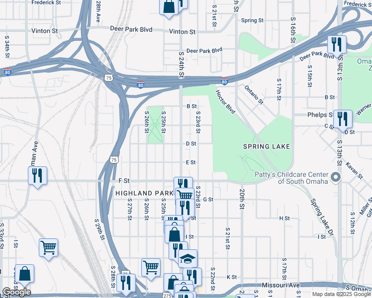 map of restaurants, bars, coffee shops, grocery stores, and more near 3918 South 23rd Street in Omaha