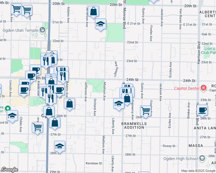 map of restaurants, bars, coffee shops, grocery stores, and more near 2434 Madison Avenue in Ogden