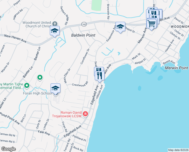map of restaurants, bars, coffee shops, grocery stores, and more near 30 Gillette Street in Milford
