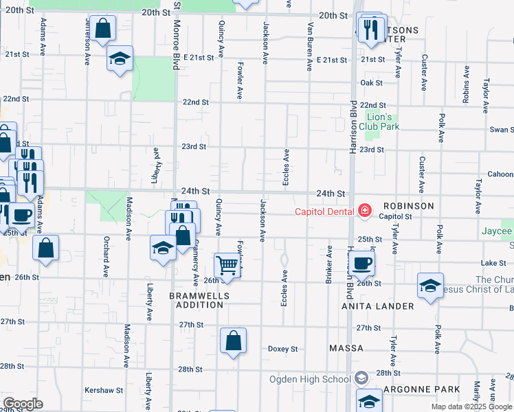 map of restaurants, bars, coffee shops, grocery stores, and more near 982 Capitol Street in Ogden