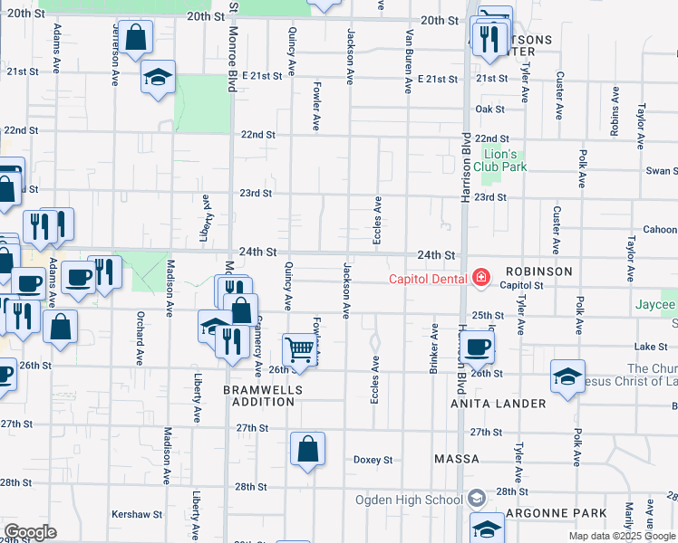 map of restaurants, bars, coffee shops, grocery stores, and more near 982 Capitol Street in Ogden
