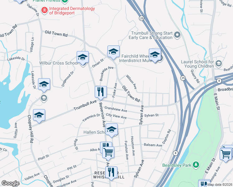 map of restaurants, bars, coffee shops, grocery stores, and more near 83 Voight Avenue in Bridgeport