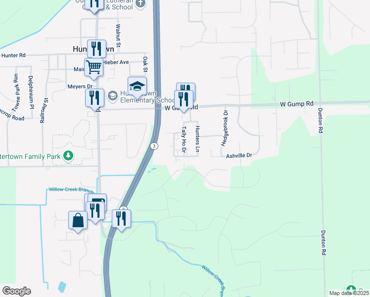 map of restaurants, bars, coffee shops, grocery stores, and more near 1512 Quail Trail in Huntertown
