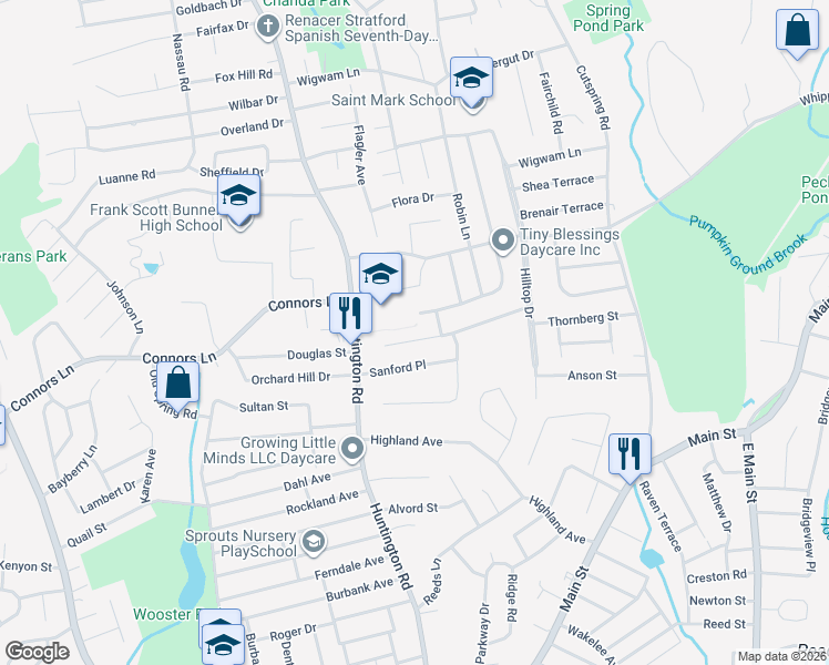 map of restaurants, bars, coffee shops, grocery stores, and more near 245 Arrowhead Place in Stratford