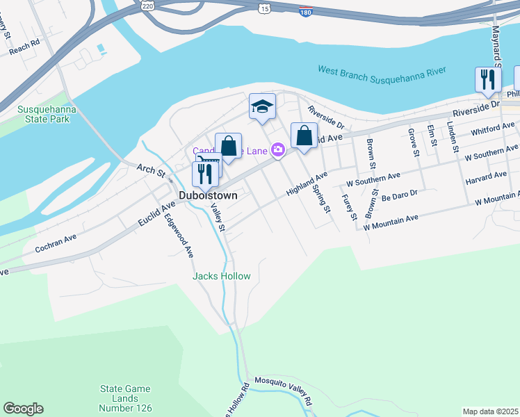 map of restaurants, bars, coffee shops, grocery stores, and more near 2638 Sortman Avenue in Duboistown
