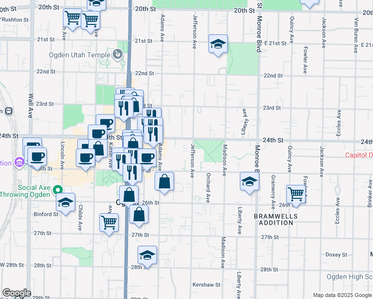 map of restaurants, bars, coffee shops, grocery stores, and more near 550 25th Street in Ogden