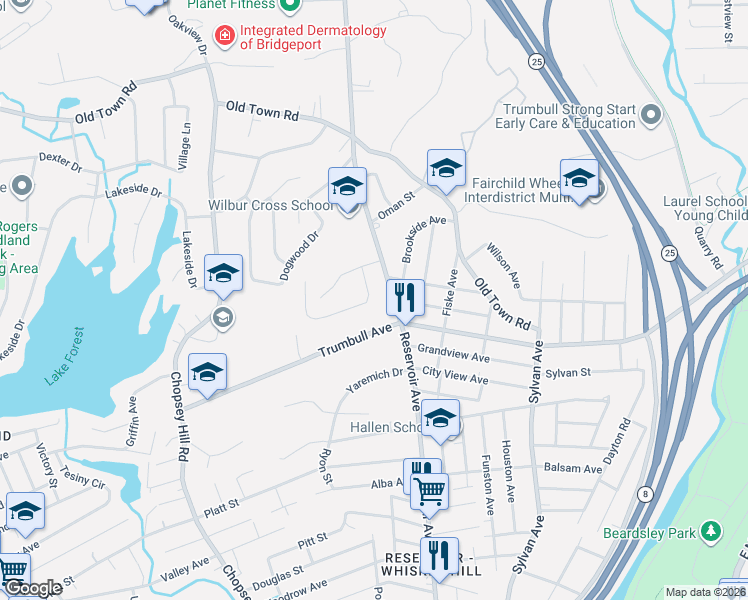 map of restaurants, bars, coffee shops, grocery stores, and more near 372 Trumbull Avenue in Bridgeport