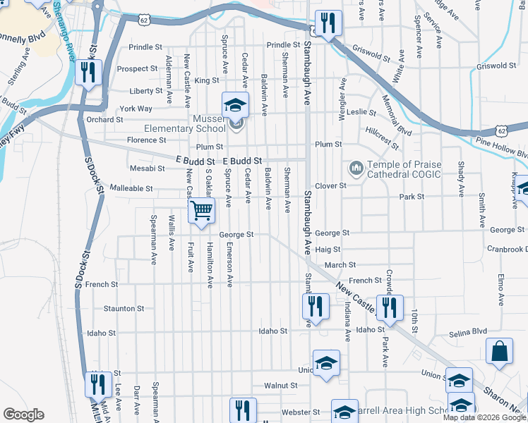 map of restaurants, bars, coffee shops, grocery stores, and more near 832 Baldwin Avenue in Sharon