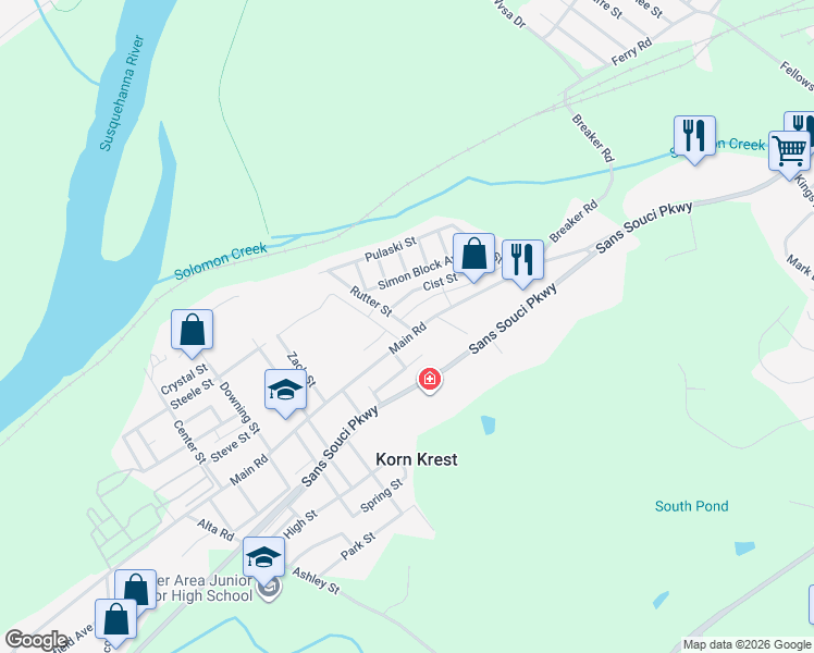 map of restaurants, bars, coffee shops, grocery stores, and more near 17 Newman St in Luzerne