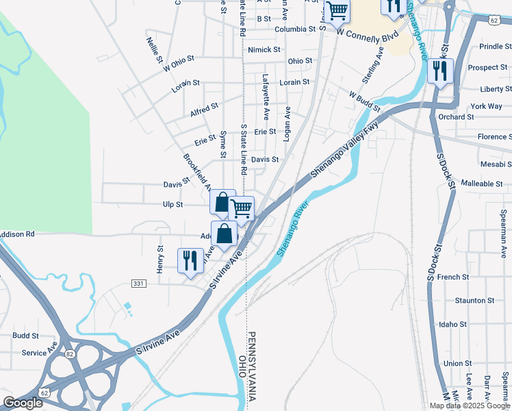 map of restaurants, bars, coffee shops, grocery stores, and more near 810 South Irvine Avenue in Sharon