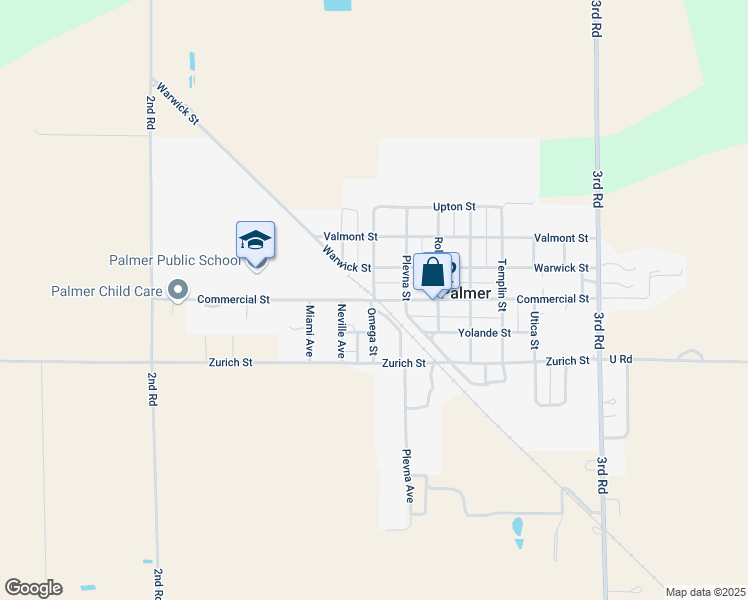 map of restaurants, bars, coffee shops, grocery stores, and more near Commercial Street in Palmer