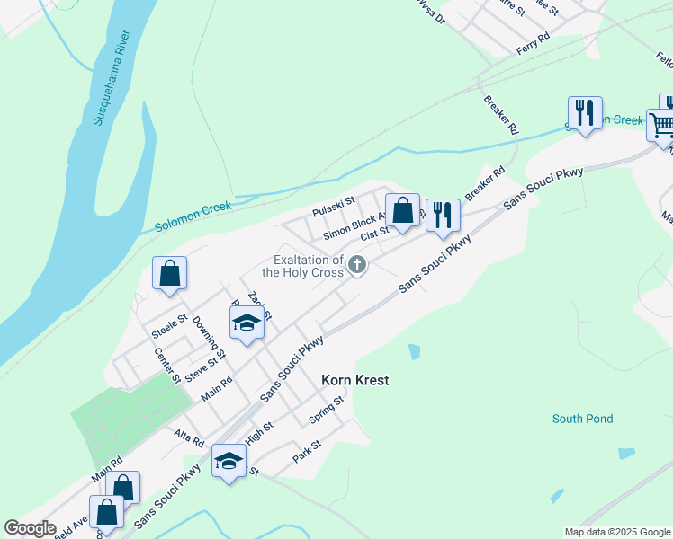 map of restaurants, bars, coffee shops, grocery stores, and more near 71 Rutter Street in Wilkes-Barre