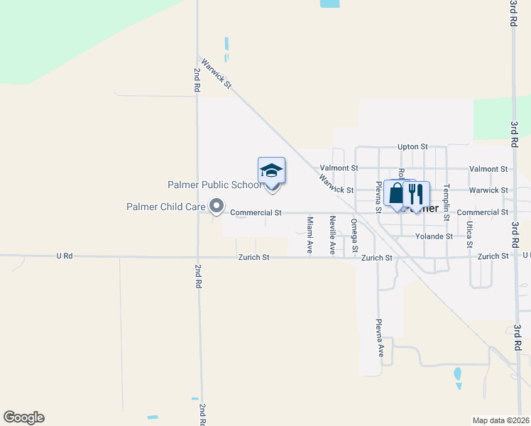 map of restaurants, bars, coffee shops, grocery stores, and more near 297 Commercial Street in Palmer