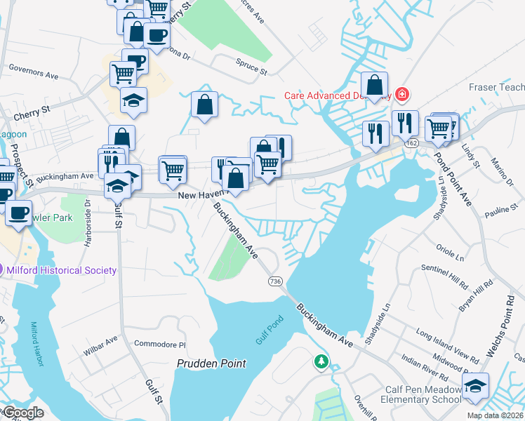 map of restaurants, bars, coffee shops, grocery stores, and more near 51 Davis Drive in Milford