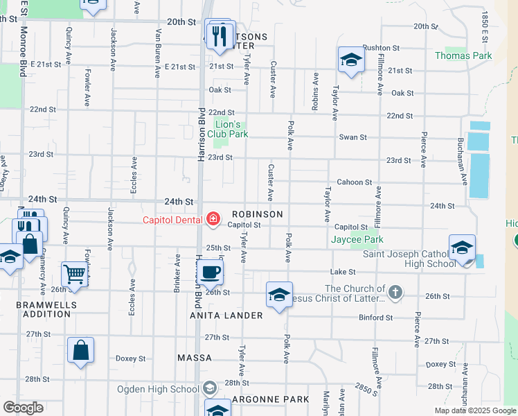 map of restaurants, bars, coffee shops, grocery stores, and more near 1325 24th Street in Ogden