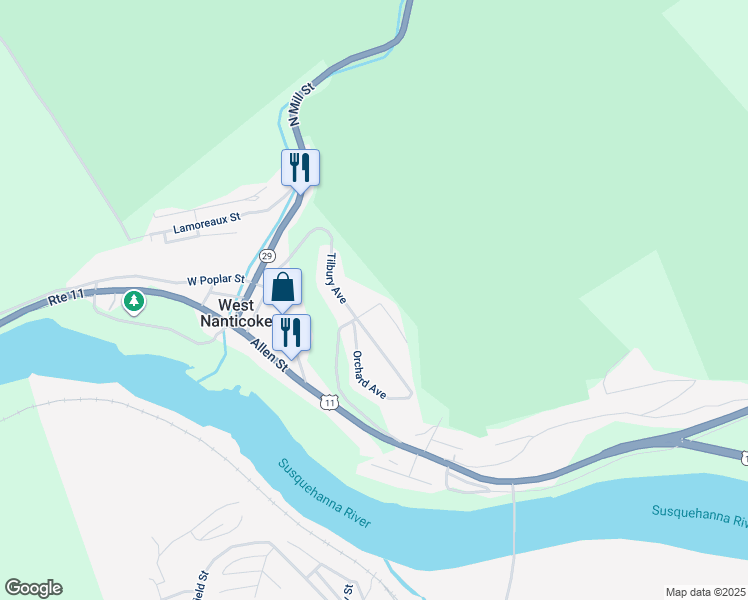 map of restaurants, bars, coffee shops, grocery stores, and more near 53 Tilbury Ave in Nanticoke