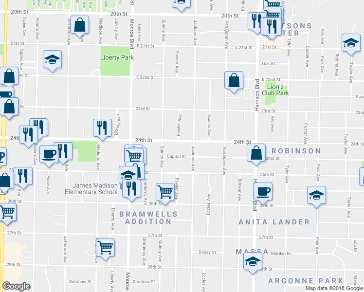 map of restaurants, bars, coffee shops, grocery stores, and more near 982 Capitol Street in Ogden