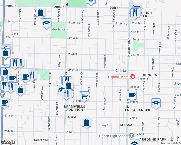 map of restaurants, bars, coffee shops, grocery stores, and more near 932 Capitol Street in Ogden