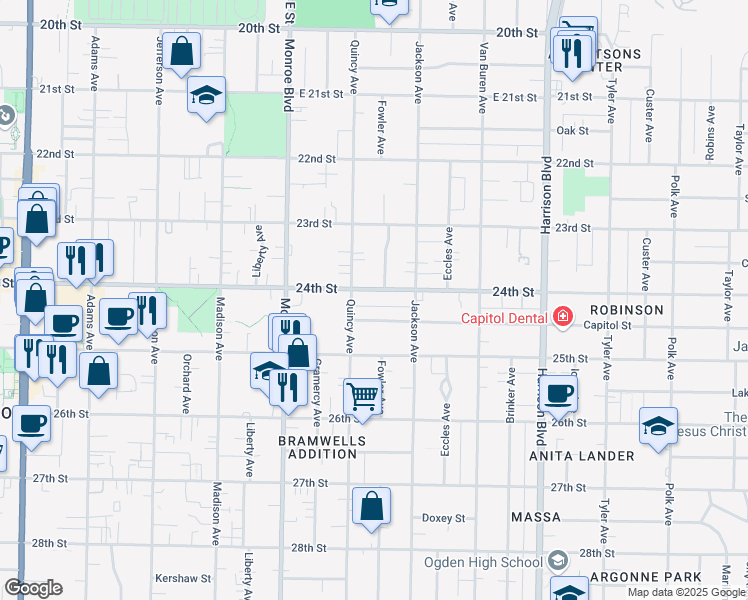 map of restaurants, bars, coffee shops, grocery stores, and more near 932 Capitol Street in Ogden