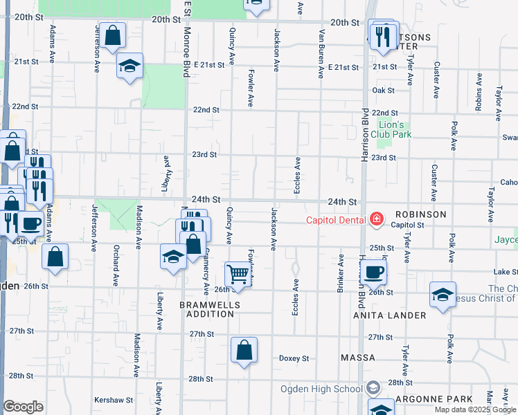 map of restaurants, bars, coffee shops, grocery stores, and more near 982 Capitol Street in Ogden