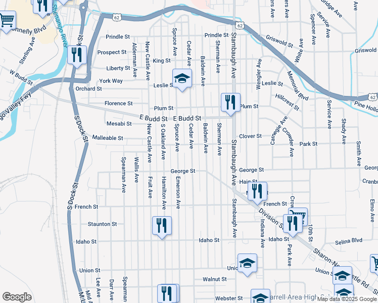 map of restaurants, bars, coffee shops, grocery stores, and more near 778 Cedar Avenue in Sharon