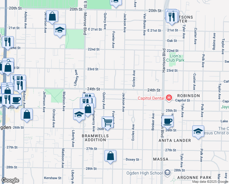 map of restaurants, bars, coffee shops, grocery stores, and more near 949 24th Street in Ogden