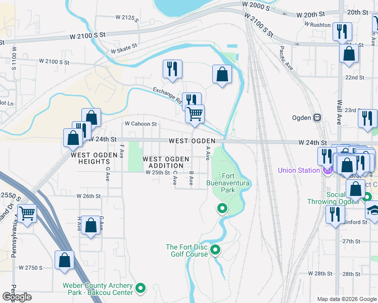 map of restaurants, bars, coffee shops, grocery stores, and more near 2364 B Avenue in Ogden