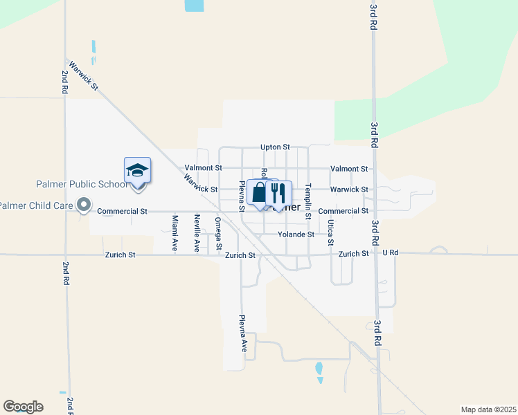 map of restaurants, bars, coffee shops, grocery stores, and more near Warwick Street in Palmer