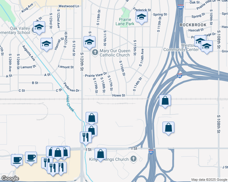 map of restaurants, bars, coffee shops, grocery stores, and more near 3706 South 116th Avenue in Omaha