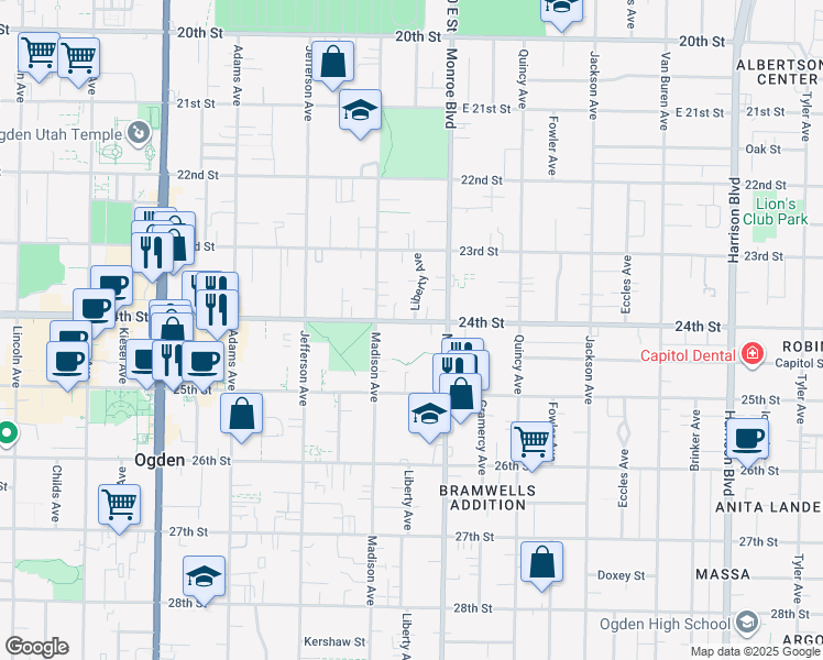 map of restaurants, bars, coffee shops, grocery stores, and more near 743 24th Street in Ogden