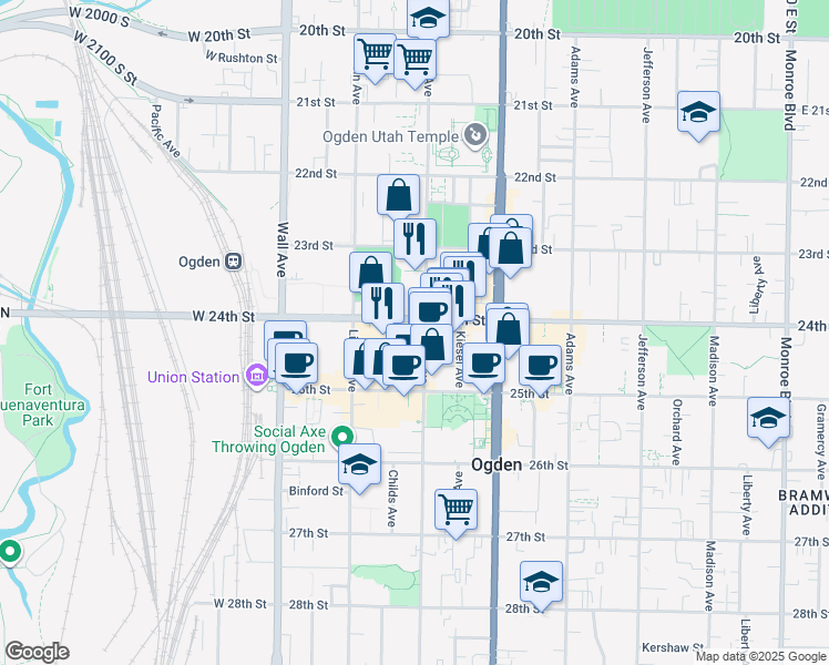 map of restaurants, bars, coffee shops, grocery stores, and more near in Marriott-Slaterville