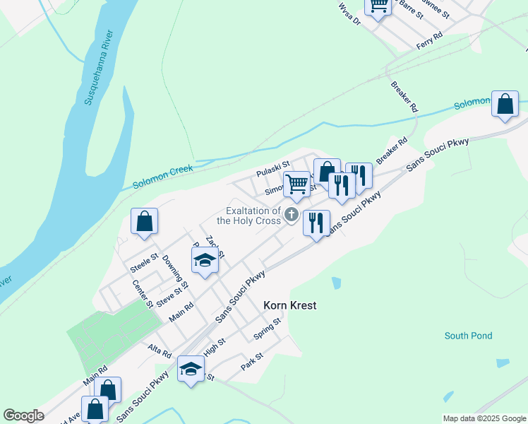 map of restaurants, bars, coffee shops, grocery stores, and more near 92 Simon Block Avenue in Wilkes-Barre