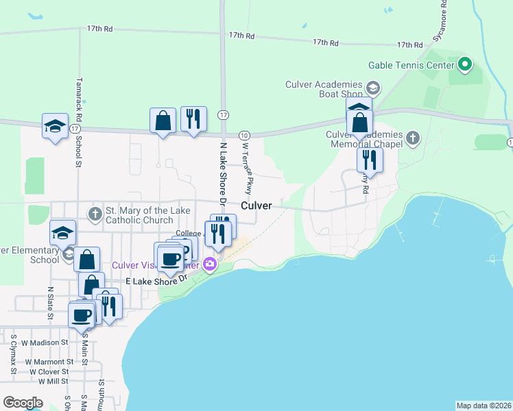 map of restaurants, bars, coffee shops, grocery stores, and more near in Culver
