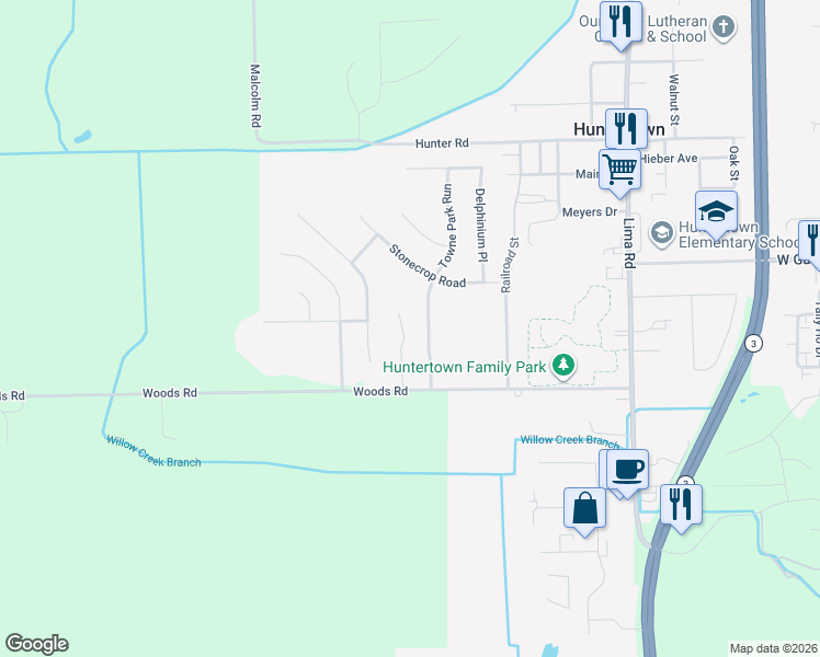 map of restaurants, bars, coffee shops, grocery stores, and more near 15105 Towne Park Run in Huntertown