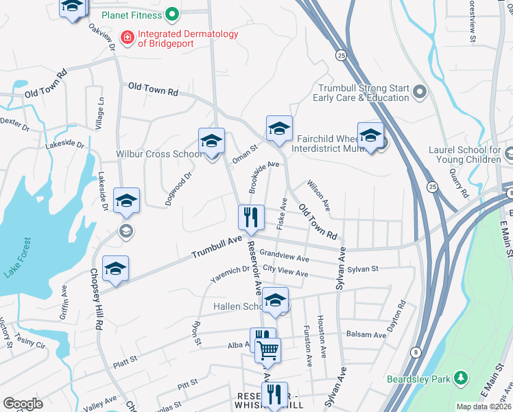 map of restaurants, bars, coffee shops, grocery stores, and more near 180 Clover Hill Avenue in Bridgeport