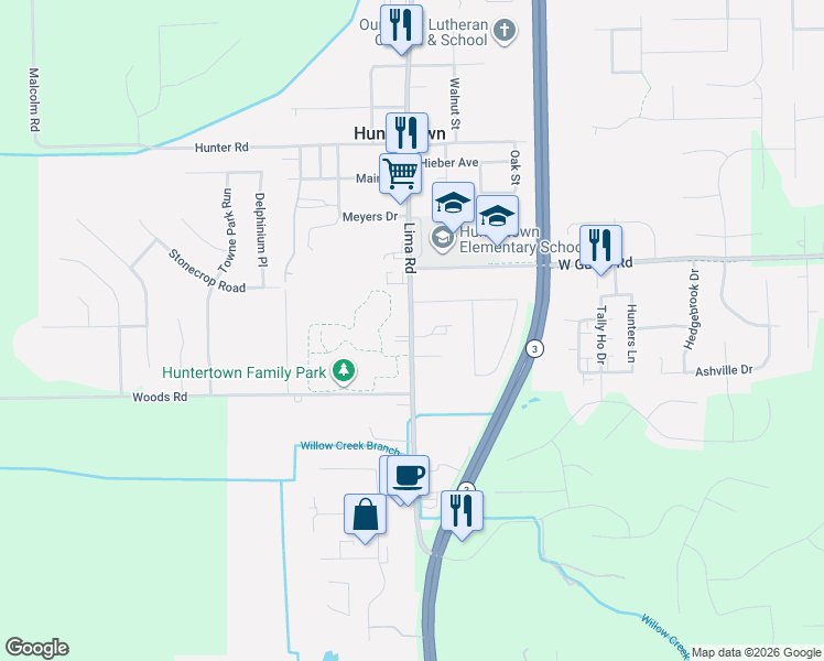 map of restaurants, bars, coffee shops, grocery stores, and more near 2035 Apollo Drive in Huntertown