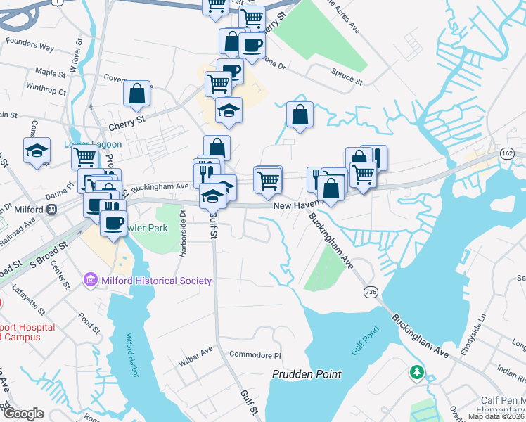 map of restaurants, bars, coffee shops, grocery stores, and more near 243 New Haven Ave in Milford