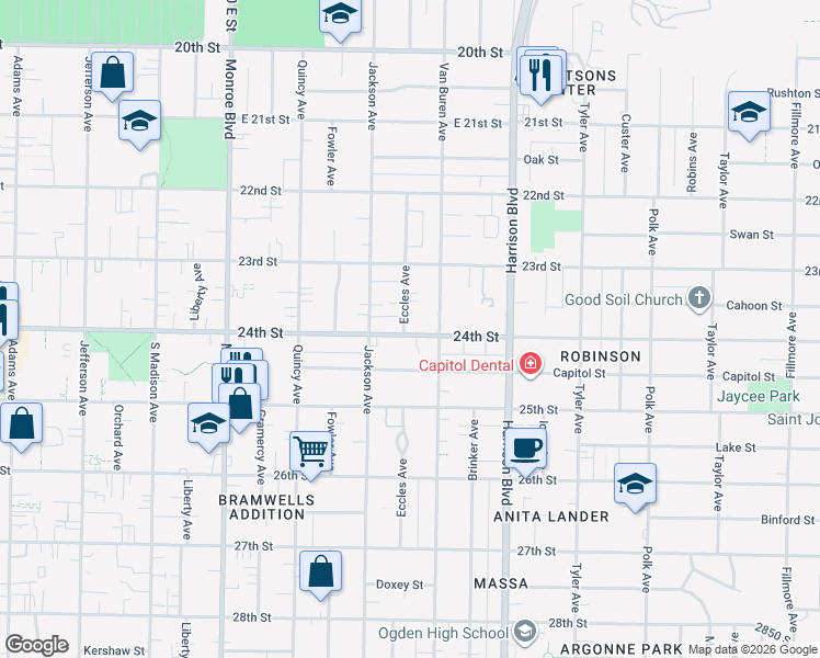 map of restaurants, bars, coffee shops, grocery stores, and more near 1036 24th Street in Ogden