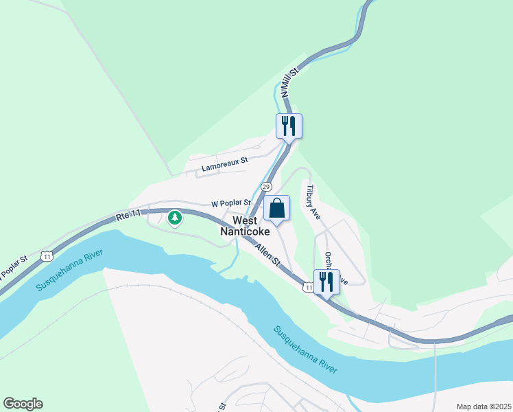 map of restaurants, bars, coffee shops, grocery stores, and more near 5 North Mill Street in Nanticoke
