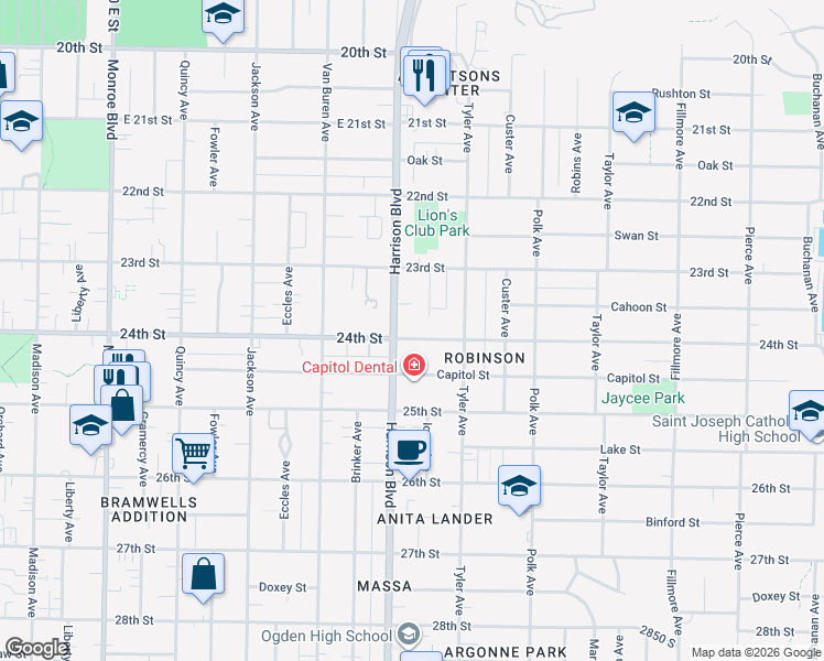 map of restaurants, bars, coffee shops, grocery stores, and more near 1224 24th Street in Ogden
