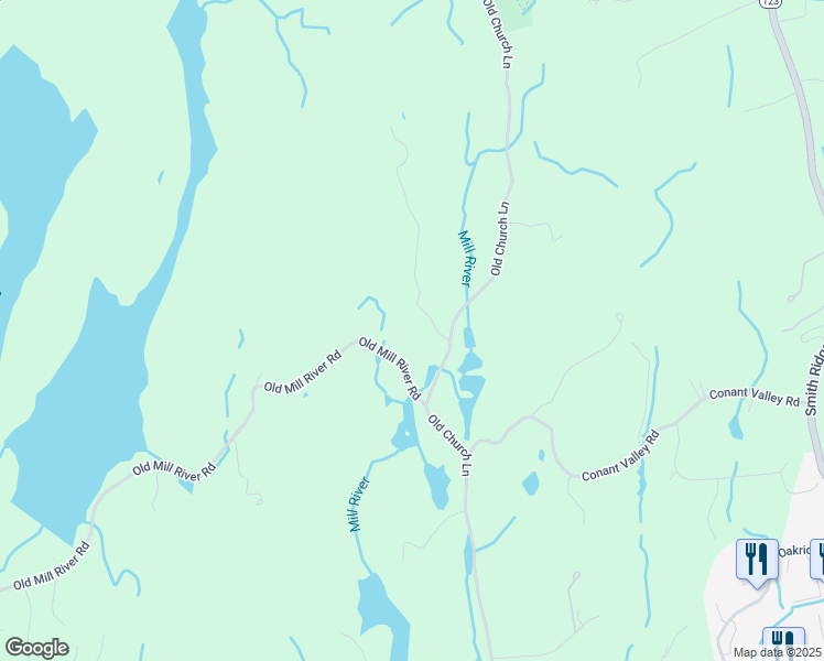 map of restaurants, bars, coffee shops, grocery stores, and more near 118 Old Mill River Road in Pound Ridge